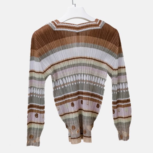 Issey Miyake Pleats Please V-Neck Bowling Sweater - Picture 2 of 9